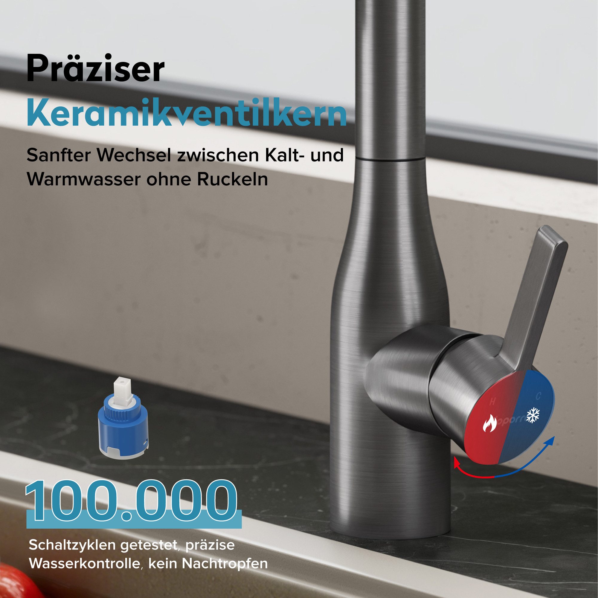 doporro Küchenarmatur Spültischarmatur Hochdruck 360° schwenkbar aus Edelstahl Turnix-04 mit Ausziehbrause
