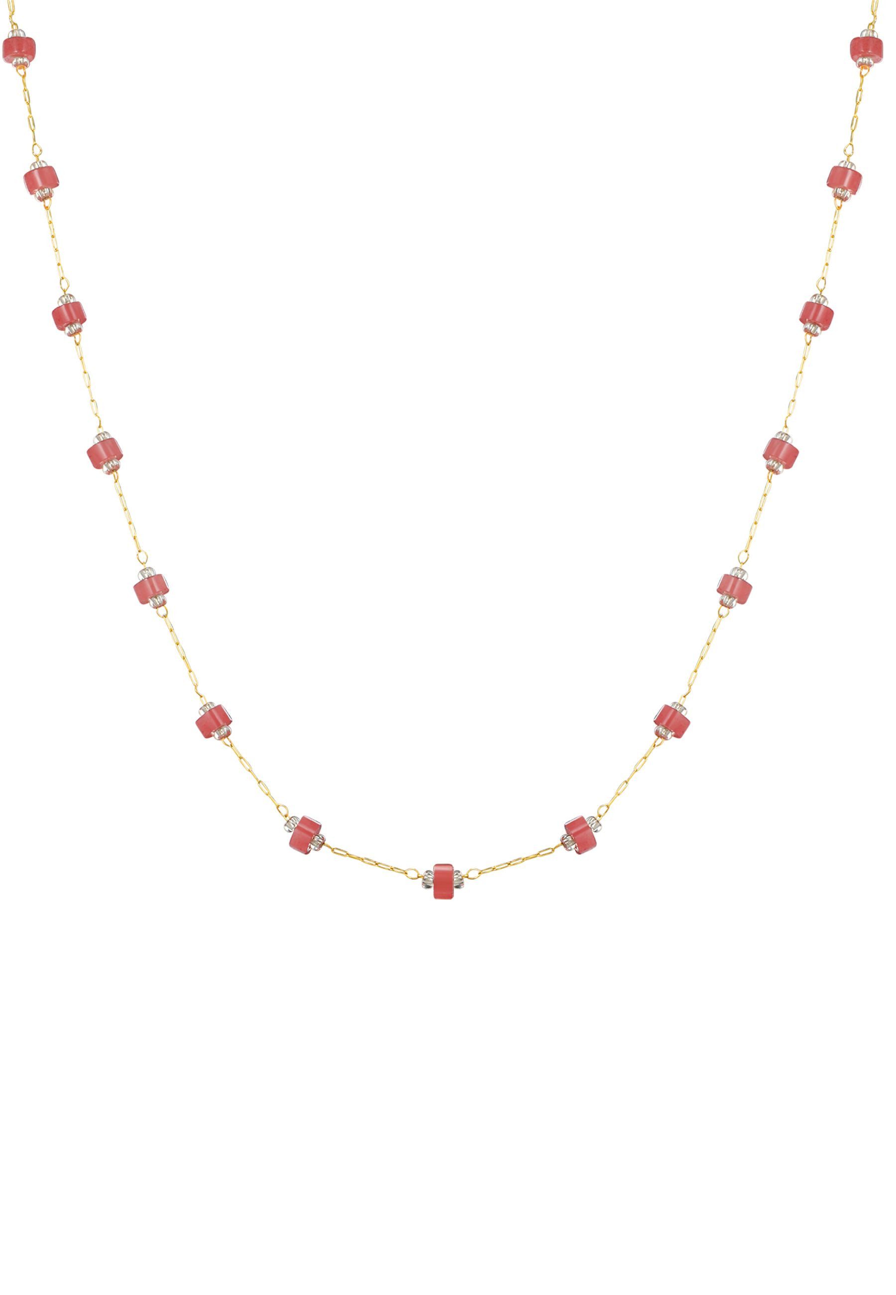 Hey Happiness Charm-Kette mit korallfarbenen Steinchen, Bead Schmuck, Farbige Damen Halskette mit bunten Elementen, für Strand & Sommer