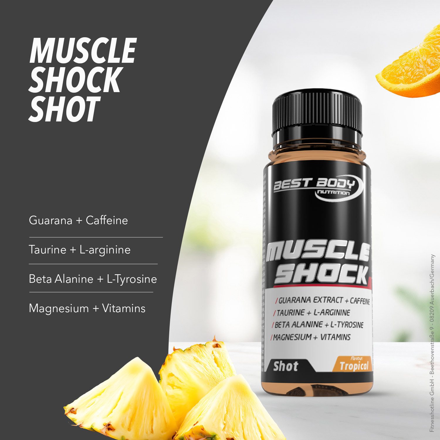 Best Body Nutrition Muscle Shock Shot - Tropical - 12 Shots à 60 ml Flüssigkeit