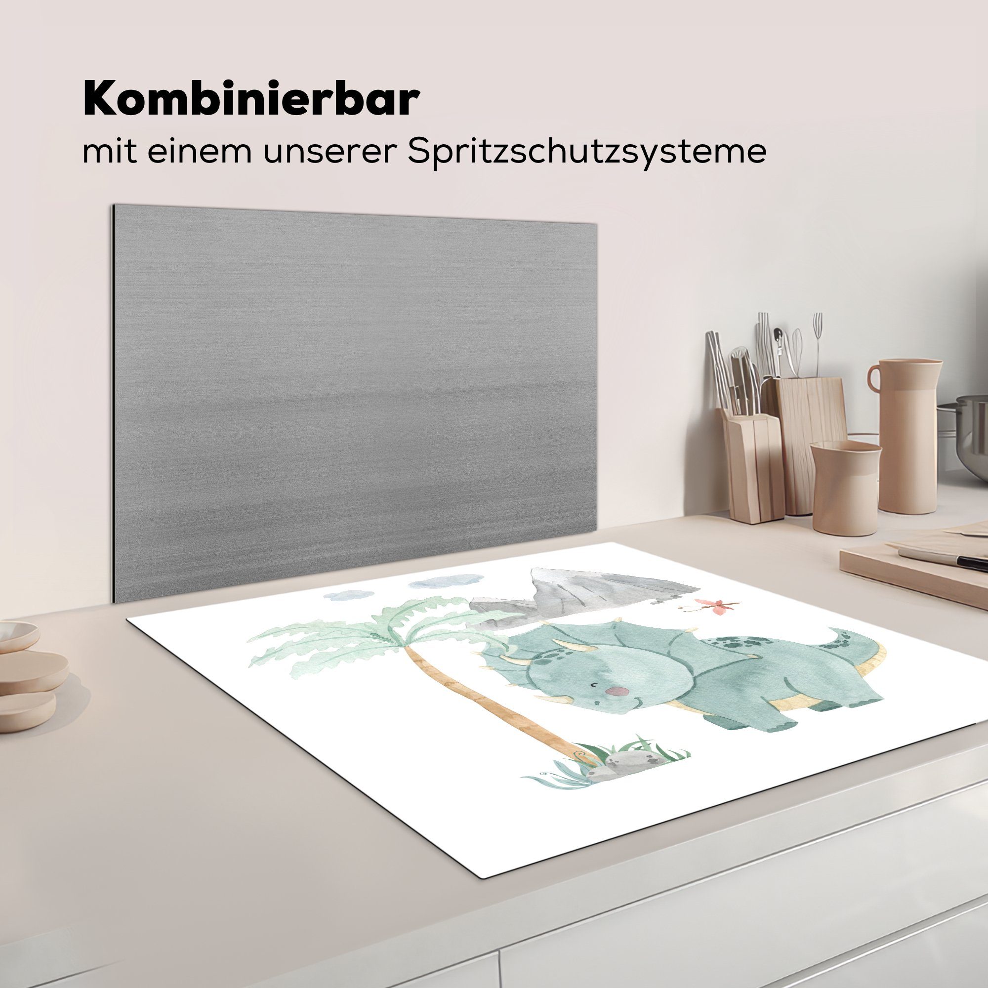 - cm, - Baum (1 küche Ceranfeldabdeckung, Junge Herdblende-/Abdeckplatte - tlg), für MuchoWow Vinyl, Mädchen Arbeitsplatte 78x78 - Dinosaurier - Kinderzimmer Kinder,