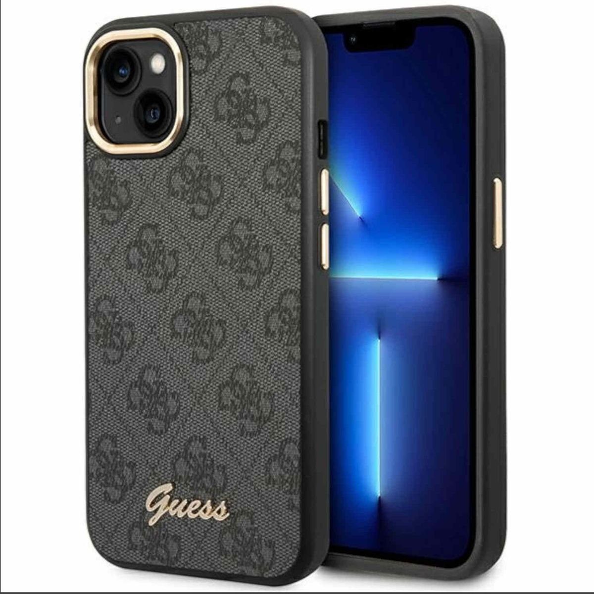 Guess Smartphone-Hülle Guess 4G Vintage Gold Logo Hülle Case für Apple iPhone 14 Plus Schwarz