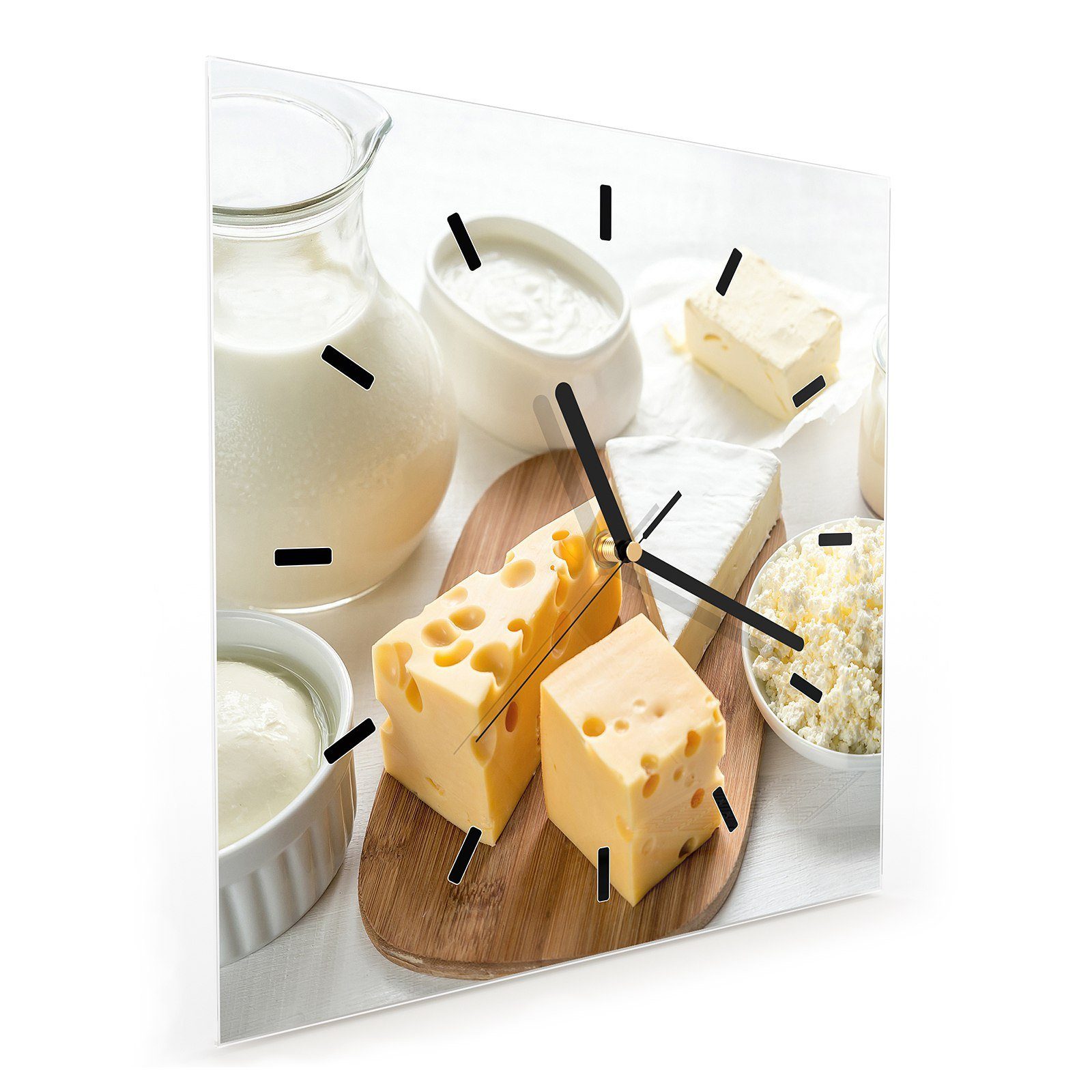 30 30 und cm Wanduhr Milch Käse Größe x Wanduhr Glasuhr Motiv mit Wandkunst Primedeco