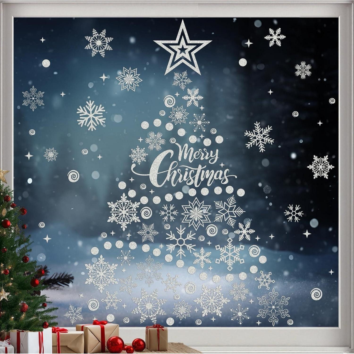 LuxusKollektion Fensterbild Fensterdeko Schneeflocken 211 Stk. Silber PVC