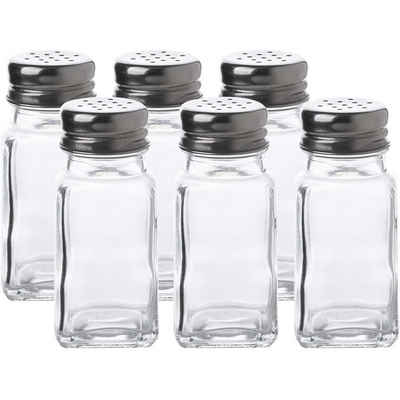 Whole Housewares Salz- / Pfefferstreuer Salz- und Pfefferstreuer aus Glas, 6-teiliges Set, Klar 1,6 X 3,7 Zoll Metall