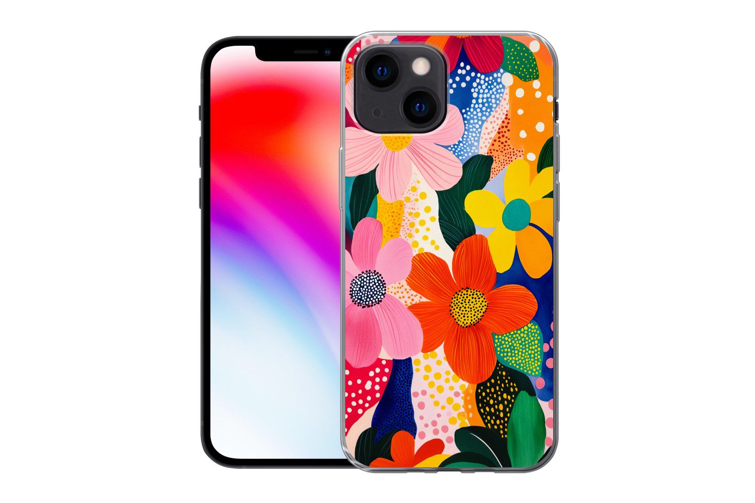 MuchoWow Handyhülle für Apple iPhone 13 mini Blumen - Bunt - Tupfen, Smartphone-Bumper, Print, Handy Schutzhülle Dünn