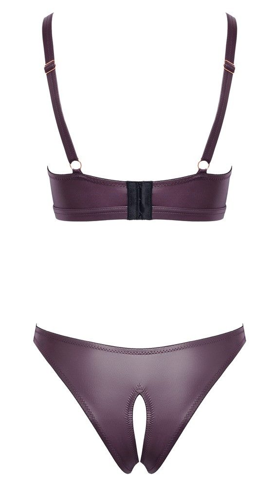 Cottelli Collection Set: Bügel-BH Wetlook Dessous-Set: BH und ouvert String - lila (2-tlg) offener Schritt und Cups
