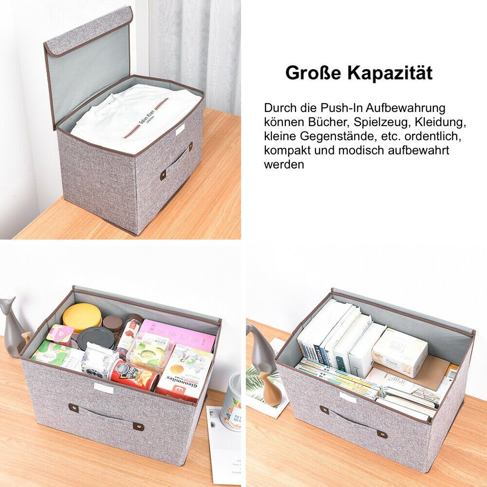 Thumbnail - U.Uberlux Aufbewahrungsbox 3x Aufbewahrungsbox mit Deckel grau, Aufbewahrungskiste Set, Klettverschluss, faltbar