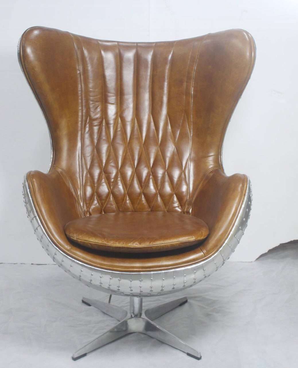 Xlmoebel Loungesessel Vintage Sessel aus Aluminium mit Echtleder und Wippfunktion in Braun (1-St., Sessel), Hergestellt in Europa