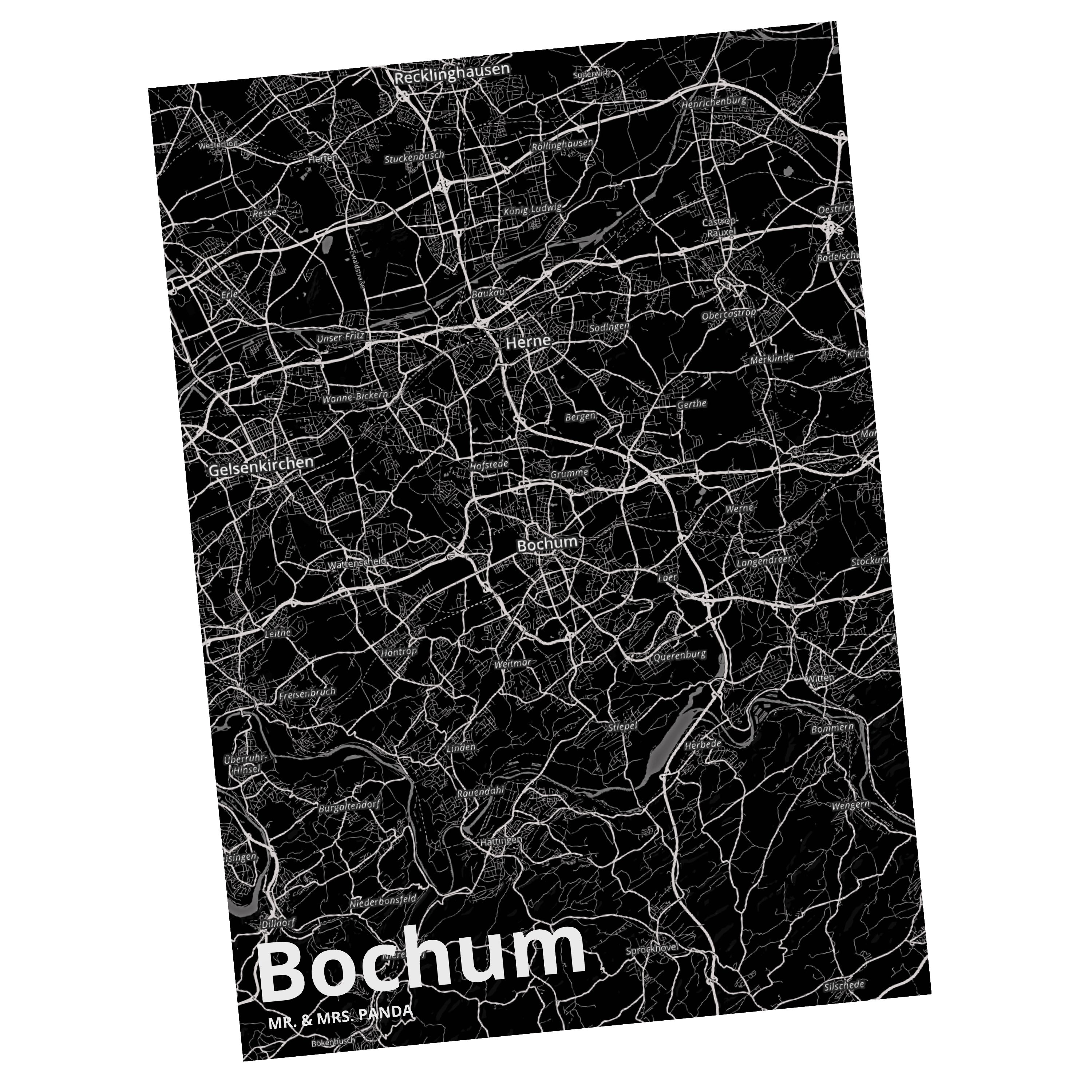 Mr. & Mrs. Panda Postkarte Bochum - Geschenk, Stadt Dorf Karte Landkarte Map Stadtplan, Ansichts