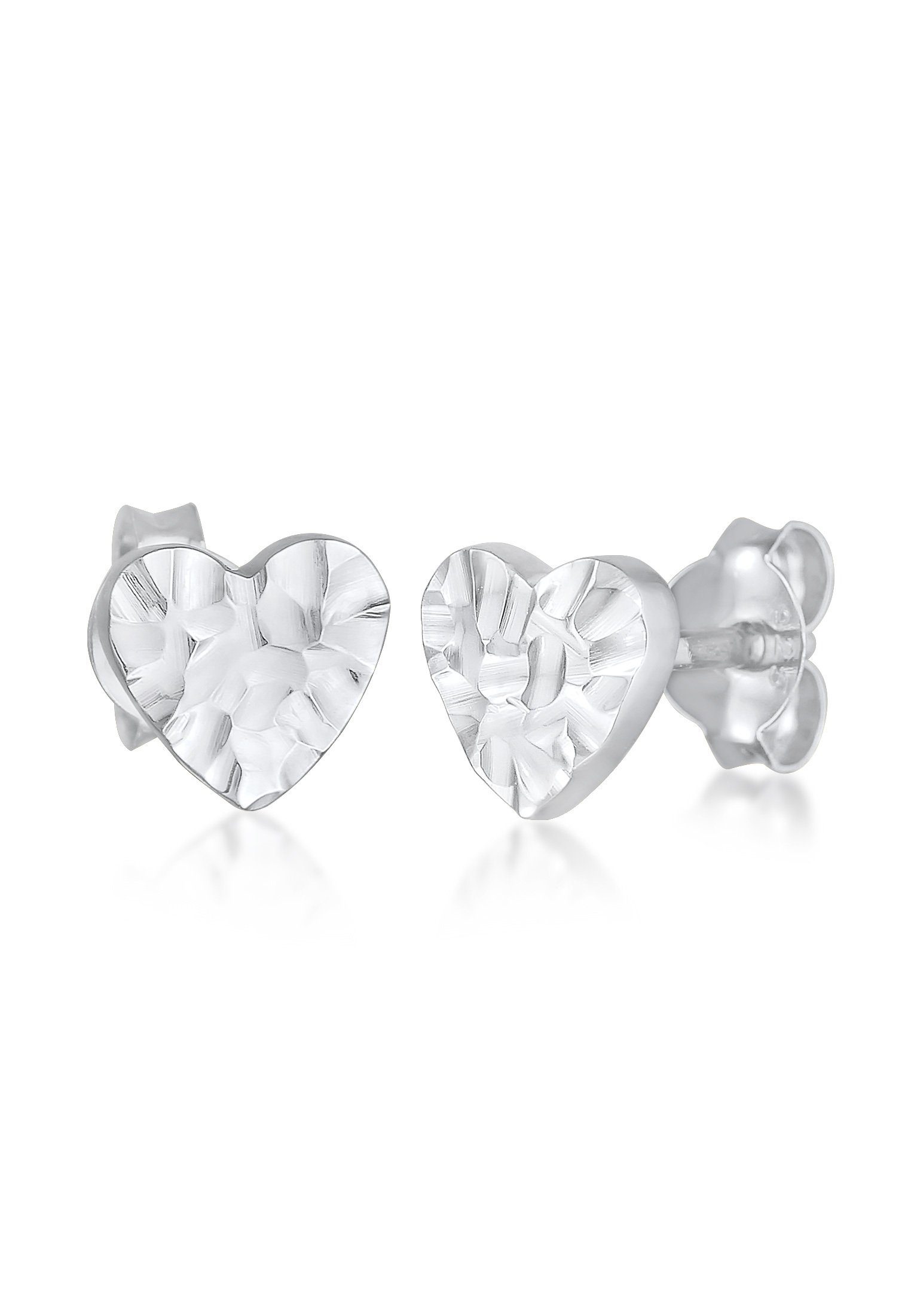 Paar Ohrstecker Herz Liebe Gehämmert Organic 925 Silber
