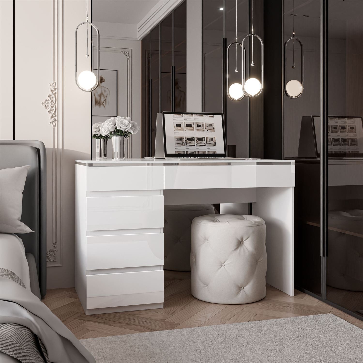 Lookway Schreibtisch AURORA SILVER mit Schubladen, Breite: 120 cm, Höhe: 78,5 cm, Tiefe: 55 cm. – Bild 3 von 5