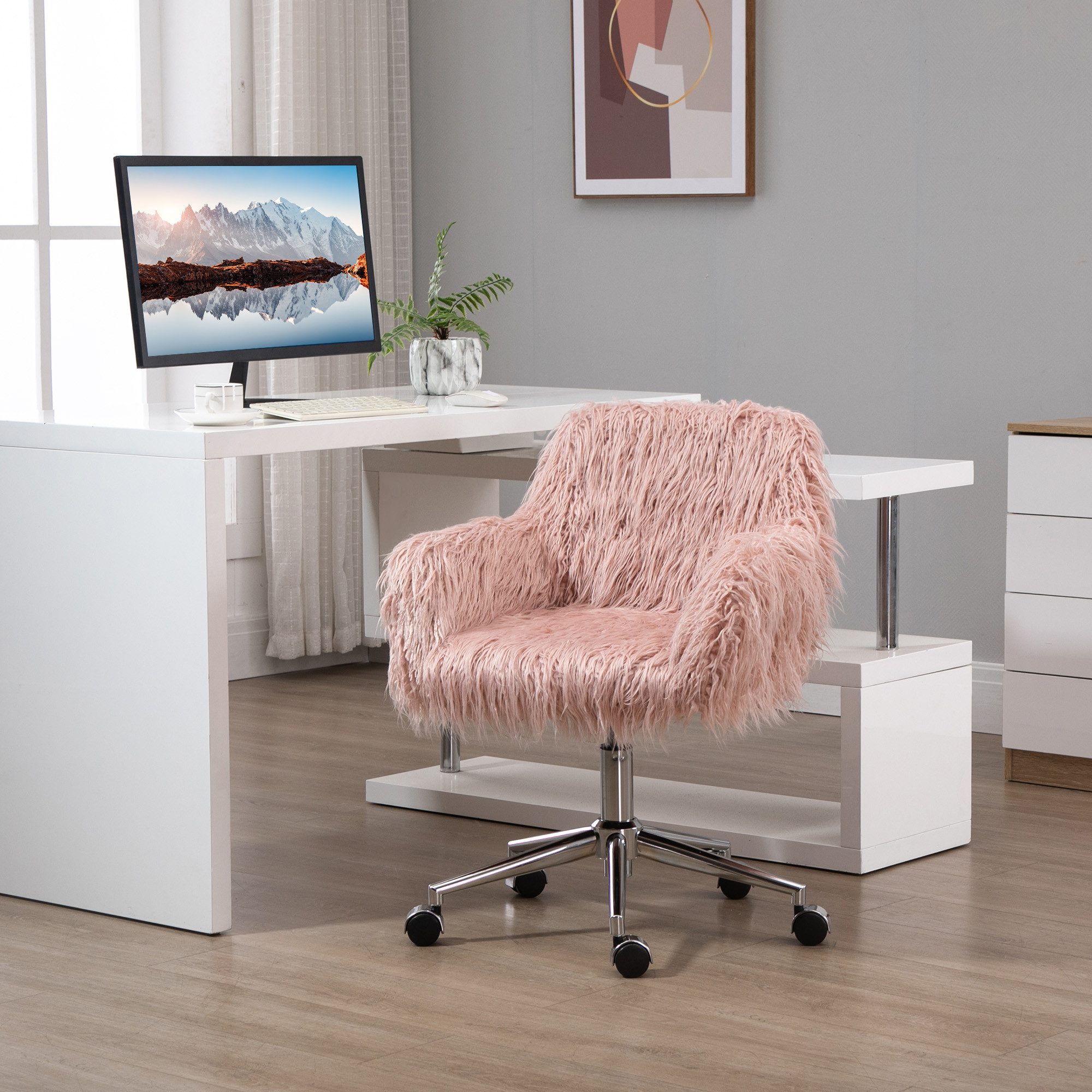 Vinsetto Bürostuhl Höhenverstellbarer Schreibtischstuhl mit Rollen (Drehstuhl, 1 St), Rosa+Silber 57 x 60 x 75-85 cm