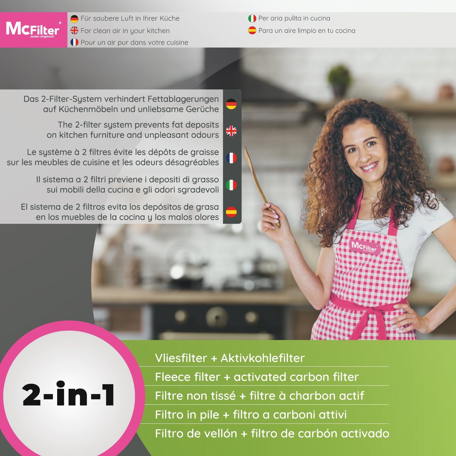 McFilter Fettfilter Universal Aktiv Kohlefilter 57 x 47cm, Zubehör für alle handelsüblichen Dunstabzugshauben, 2-lagig, Doppelfilter, zuschneidbar