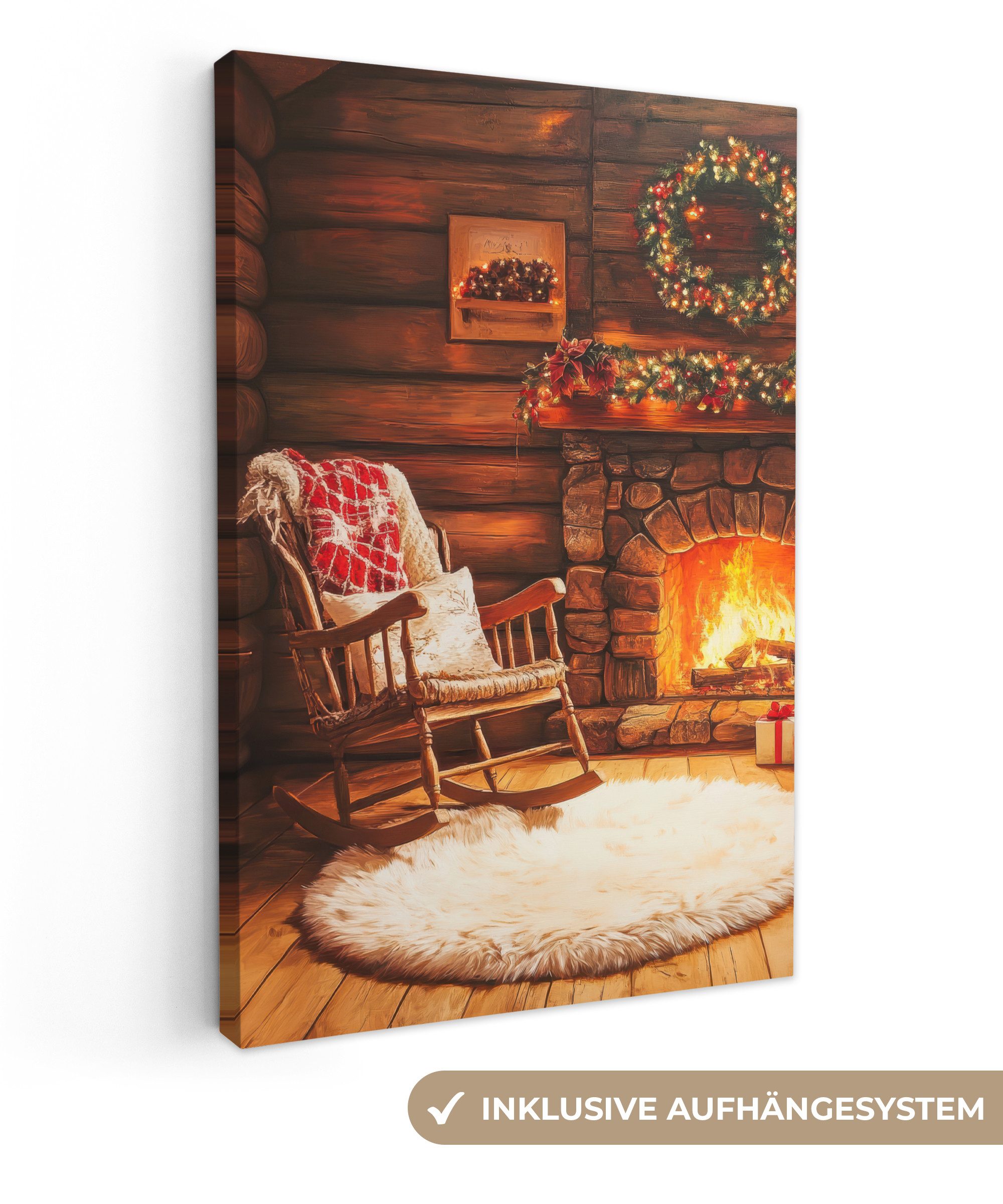 OneMillionCanvasses® Leinwandbild Winter - Weihnachten - Zuhause - Kamin, F günstig online kaufen