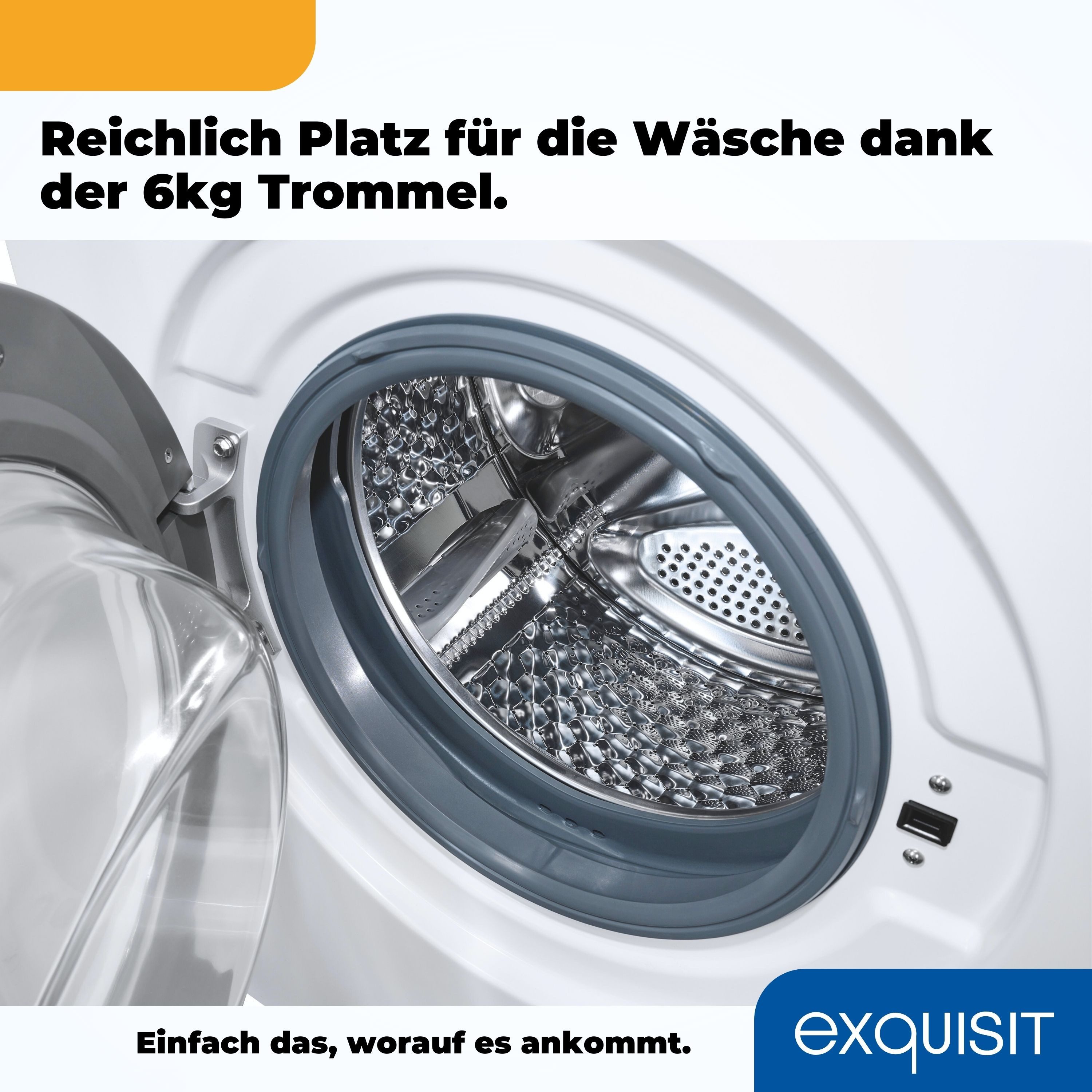 exquisit Waschmaschine WA6110-021A weiss, 6 kg, 16 Programme, Restlaufzeitanzeige, Kindersicheruing – Bild 4 von 5