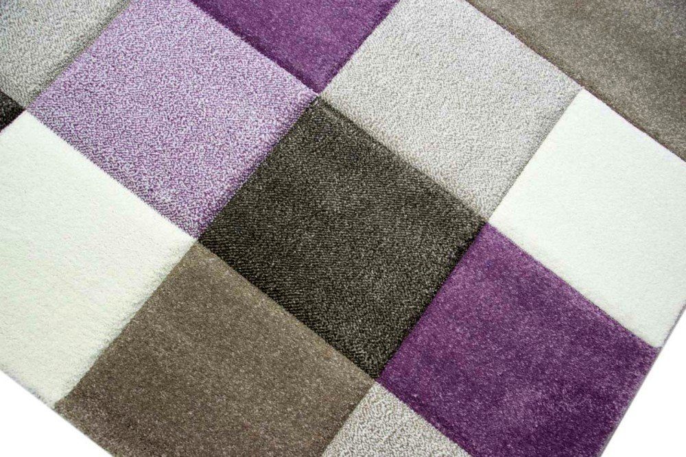Carpetia Teppich Moderner Teppich Kurzflor Teppich Karo pastell lila beige creme braun, rechteckig, Höhe: 13 mm