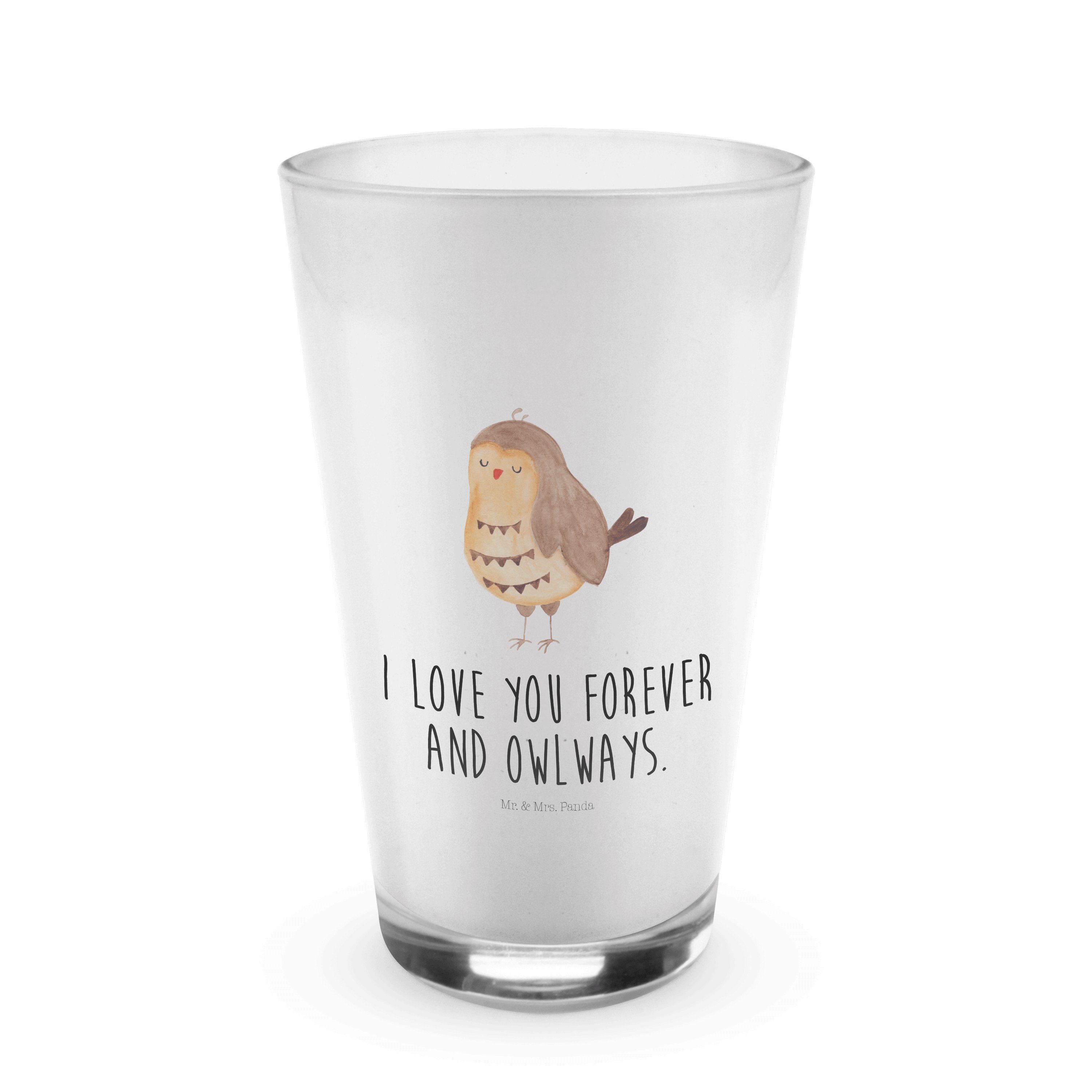 & Zufrieden Glas Mr. Panda Geschenk, - Mrs. Transparent Latte Owl, - Premium Glas, Glas Macchiato, Eule
