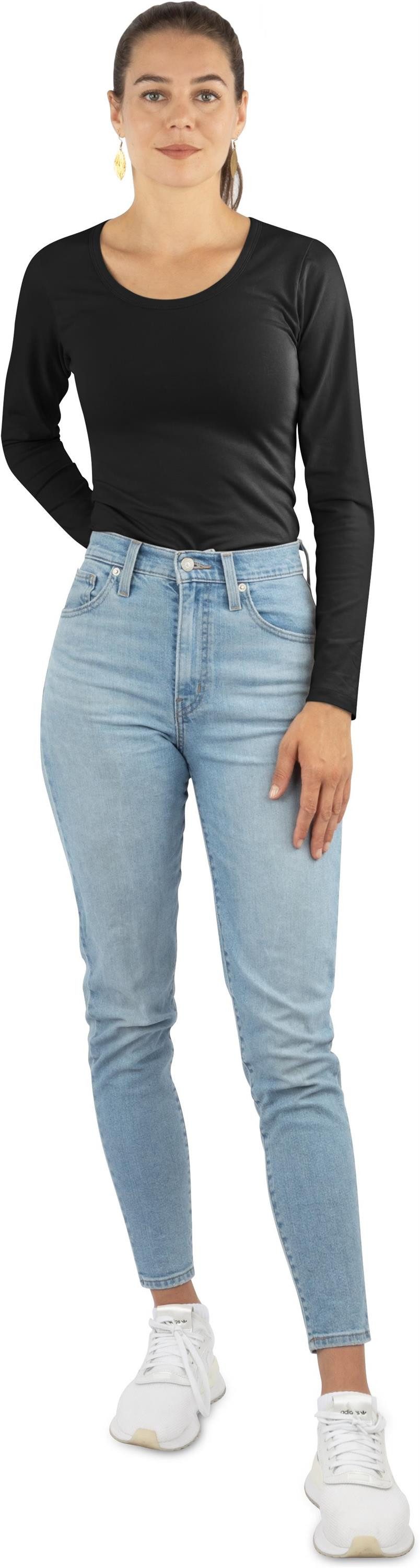 Janice Langarmshirt 3 x Damen Langarmshirt Nimes Figurbetonter Pullover aus Baumwolle – Bild 5 von 5