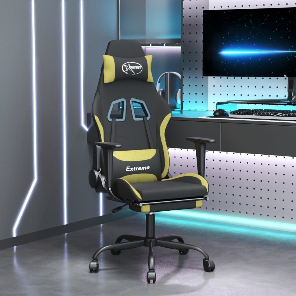 furnicato Gaming-Stuhl mit Massage & Fußstütze Schwarz und Hellgrün Stoff (1 St)