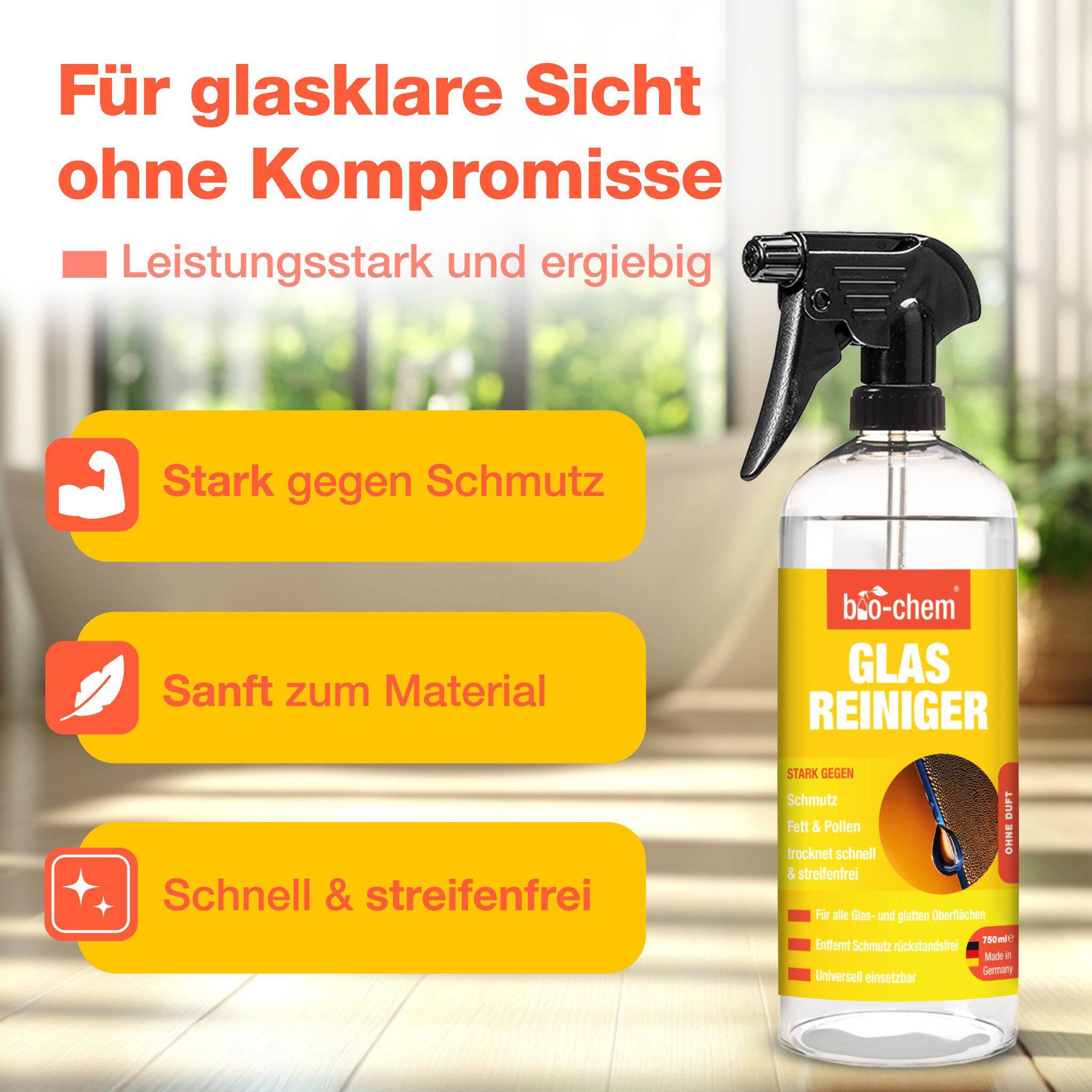 Thumbnail - bio-chem Glasreiniger 10 L Kanister – streifenfrei & sanft – bio-chem Glasreiniger (Glasreiniger 0.75 l Handsprayflasche...
