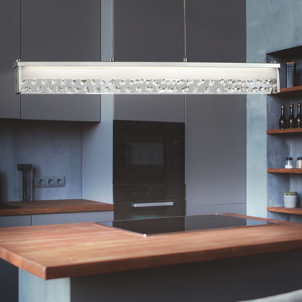 Esto LED-Hängeleuchte, LED-Leuchtmittel fest verbaut, Warmweiß, Pendelleuchte Glas Kristalle Hängelampe Chrom Pendellampe