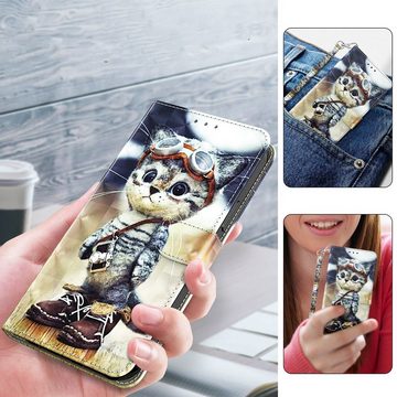 CLM-Tech Handytasche für Samsung Galaxy A55 5G Hülle - Tasche aus Kunstleder Klapphülle (coole Katze, Handyhülle mit Standfunktion - Wallet Flip Case inklusive Kartenfächer), - Cover Etui mit Magnetverschluss - Galaxy A55 5G Schutzhülle