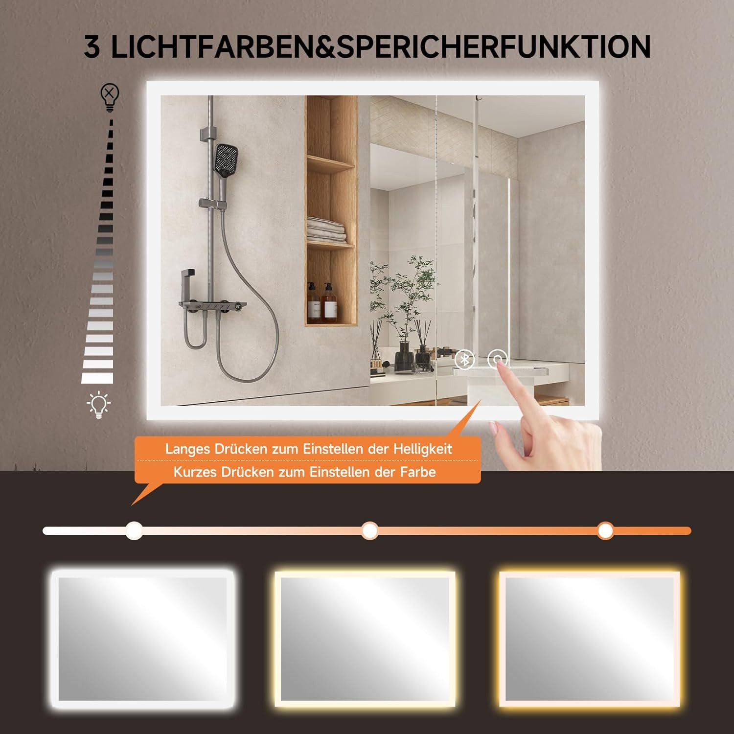Dripex Badspiegel LED Badezimmerspiegel Spiegel Wandspiegel 3 Lichtfarbe 60x80cm – Bild 4 von 5