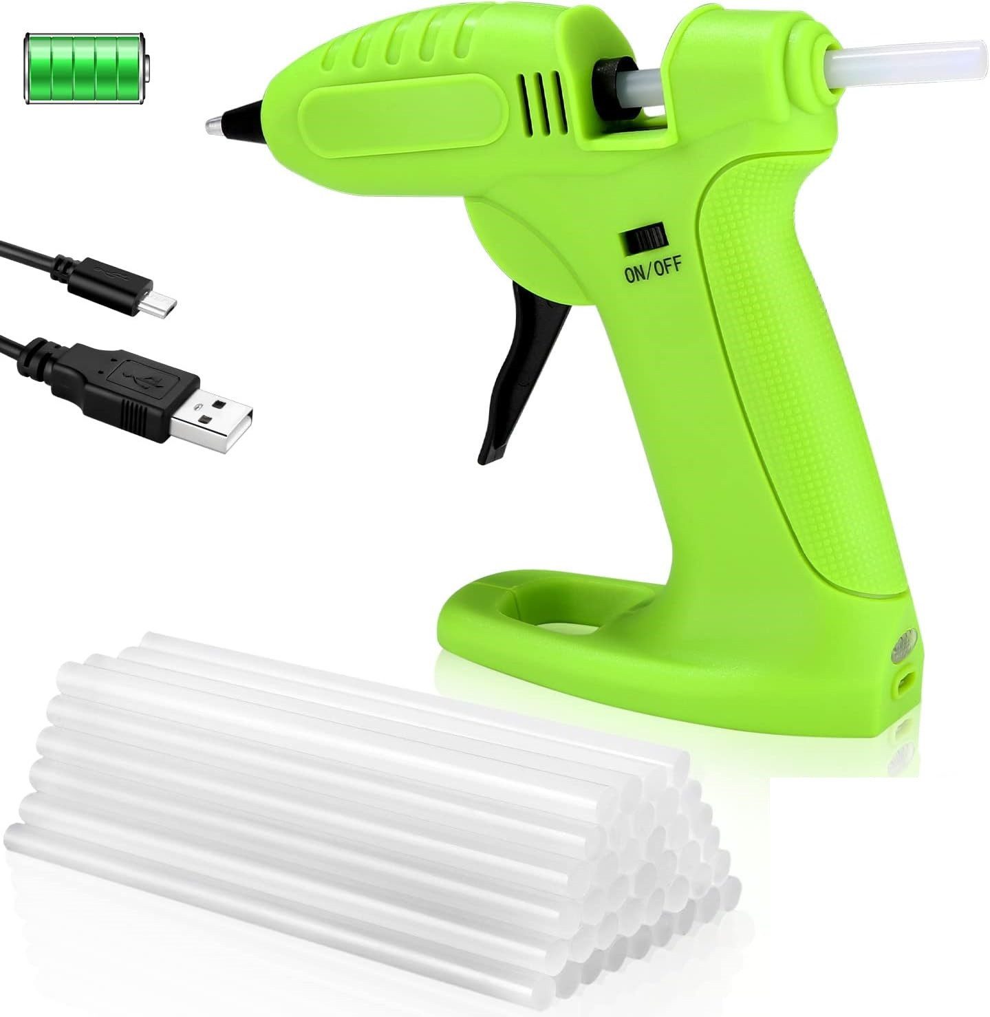 REDOM Heißklebepistole Kabellose Klebepistole mit 30 Heißklebesticks, (schnelles Vorheizen in 2–4 Minuten automatische Temperaturregelung, 31 St., mit 2000mAh Akku USB wiederaufladbar), für Bastelprojekte DIY Kunsthandwerk Reparaturen usw.