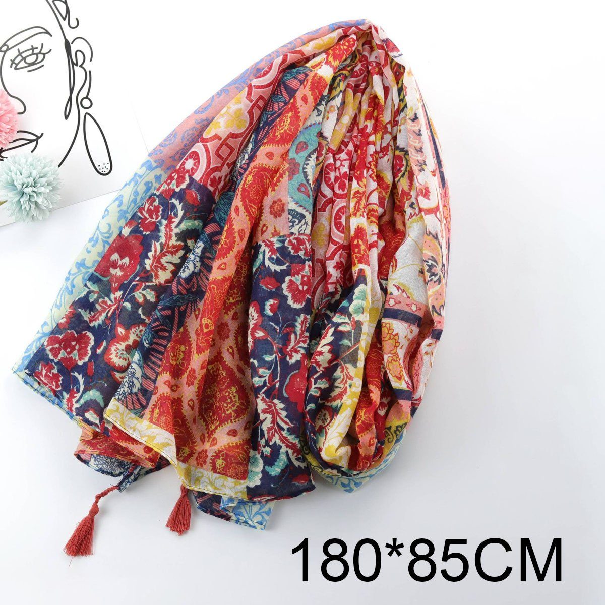 Jormftte Modeschal Mehrfarbig1 Schal Frühling, Blumenblumenschals,für Herbst Frauen,leichte für
