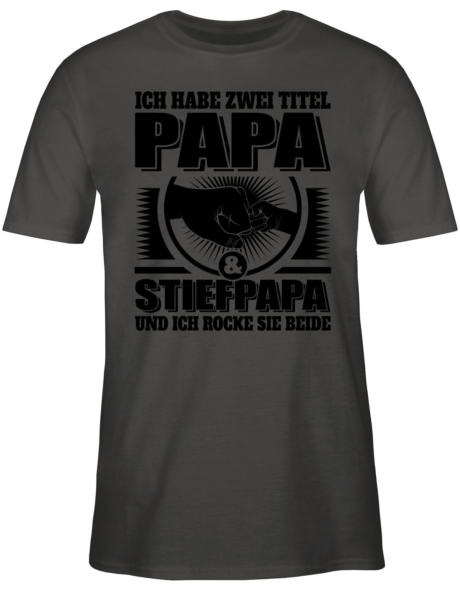 Shirtracer T-Shirt Ich habe zwei 01 sch Papa sie und Geschenk Dunkelgrau Titel ich für Papa - beide - Vatertag rocke und Stiefpapa