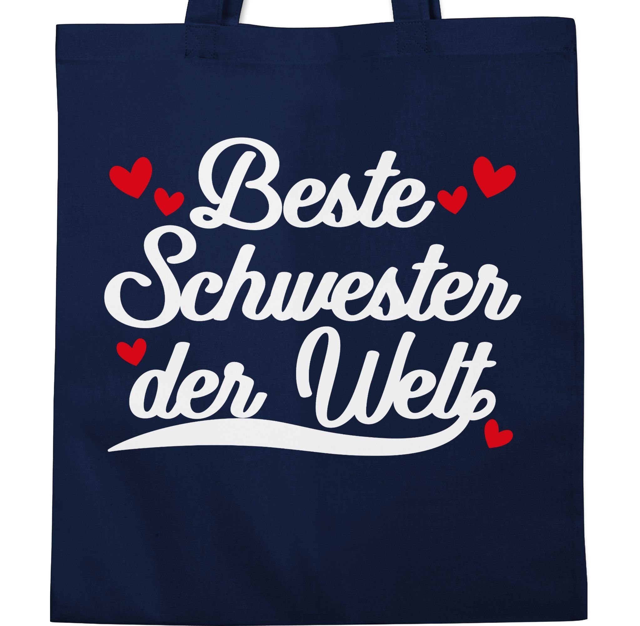 Tante Schwester - Schwester Geschenk der Blau 3 Umhängetasche und Schriftzug weiß, Beste Navy Shirtracer Welt