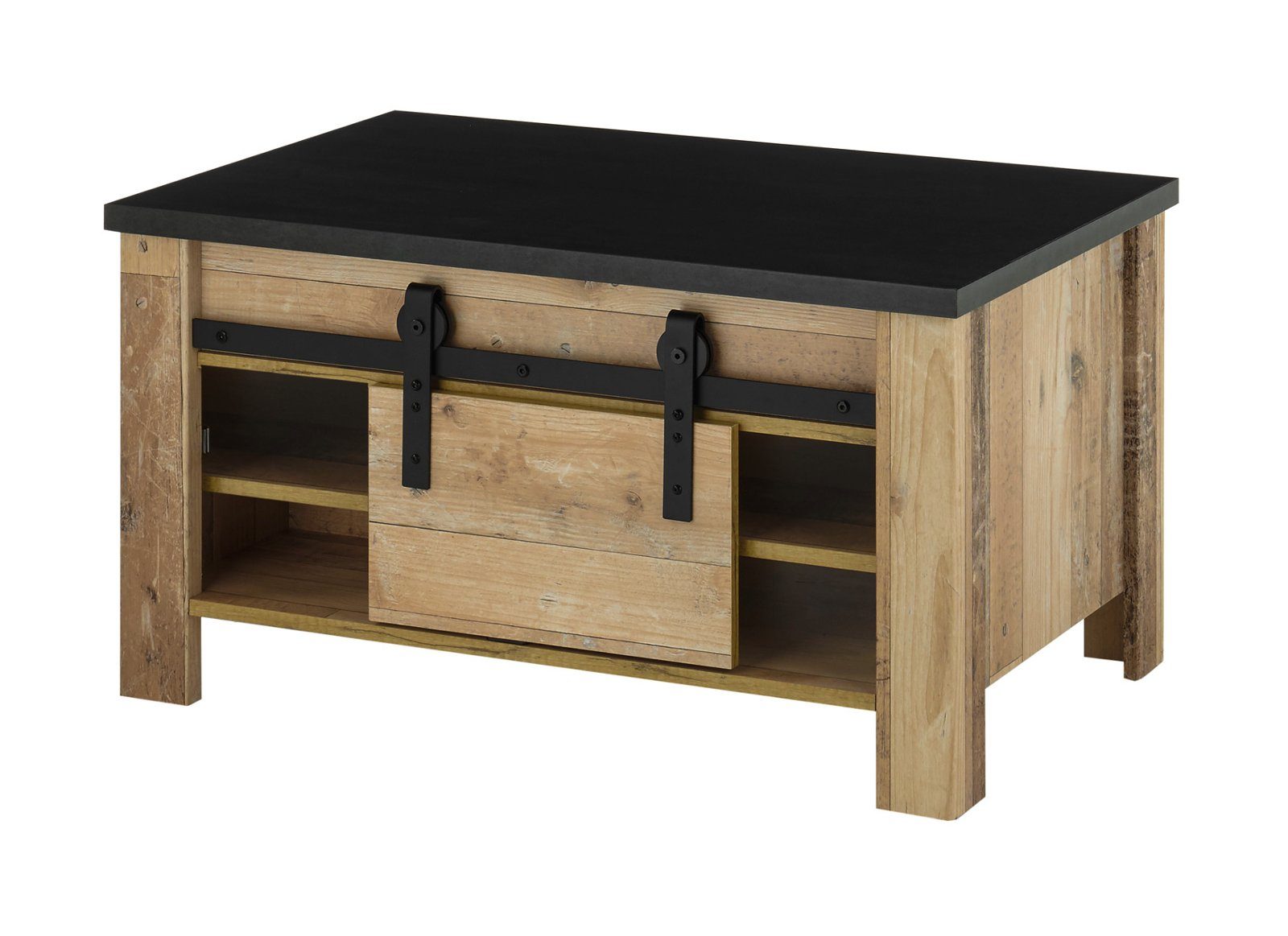 Furn.Design Couchtisch Stove (Wohnzimmertisch in Used Wood, 90 x 60 cm), mit Schiebetür
