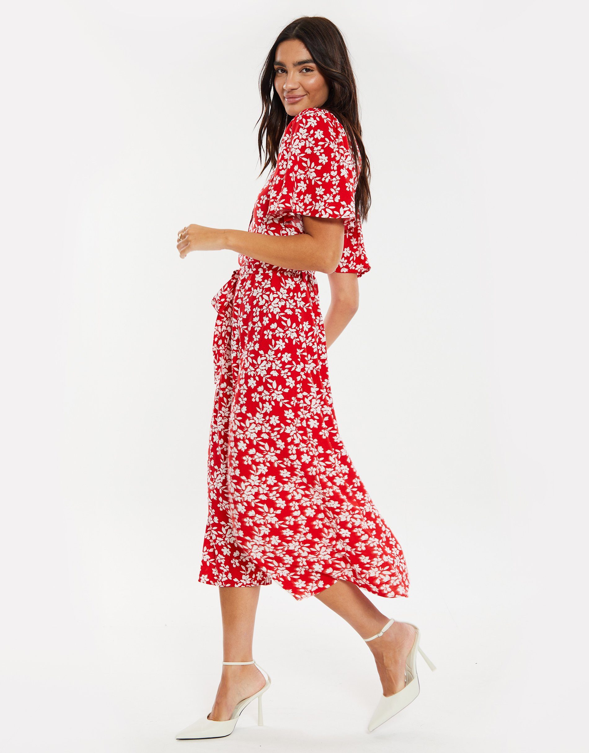 Pastill Sommerkleid Button Red Threadbare Spot - Dress rot Midi Fruit THB gepunktet