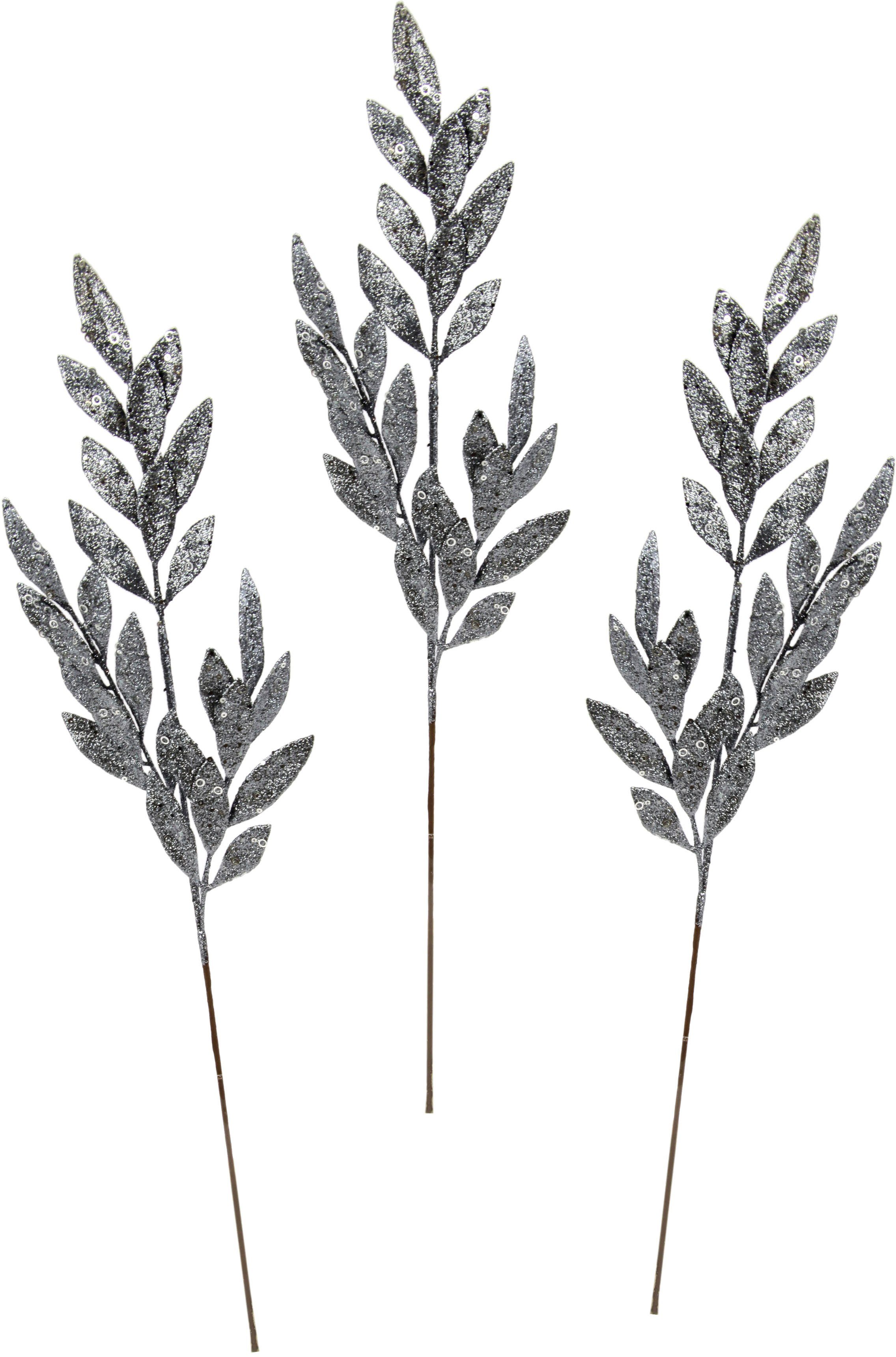 Winterliche Kunstpflanze Kunstzweig, künstlicher Weihnachtszweig Blattzweig, I.GE.A., Höhe 78 cm, mit Glitzer und Dekosteinen, 3er Set, Weihnachtsdeko