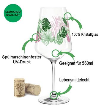 GRAVURZEILE Rotweinglas Leonardo Puccini Weinglas mit UV-Druck - Tropical Jungle Design, Glas, Sommerliche Weingläser mit Blumen für Aperol, Weißwein und Rotwein