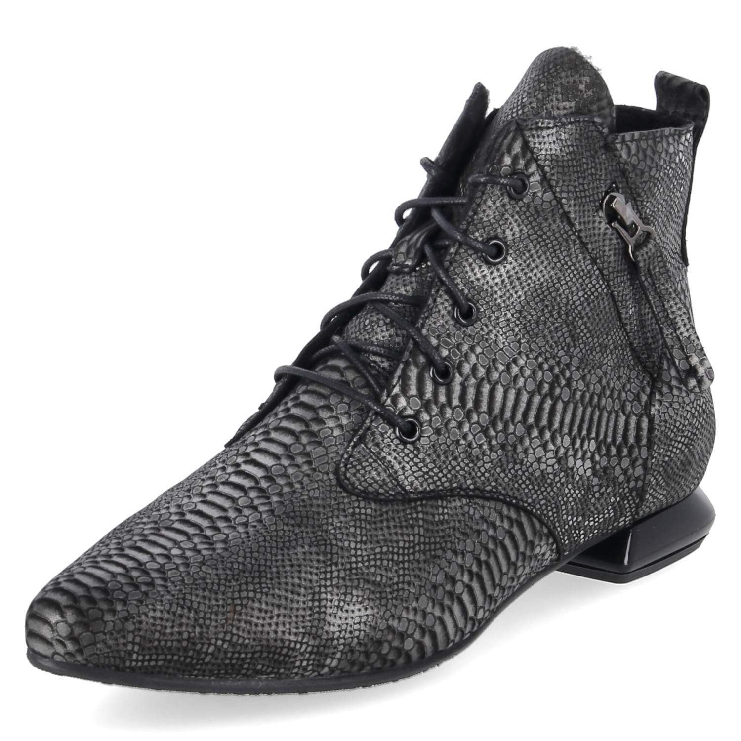 Simen Simen 8614A Schwarz Grau Damen Rauleder grey Schnürstiefel
