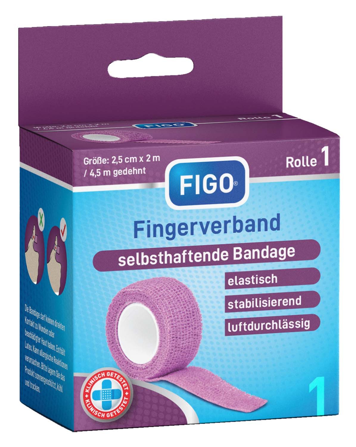 FIGO Bandage Selbsthaftender Verband Tape 25mm x 4500mm violett (Rolle, 1-tlg., selbsthaftende Bandage), Haftbandage Fixierbinde Bandage Verband Fingerpflaster Fingerverband