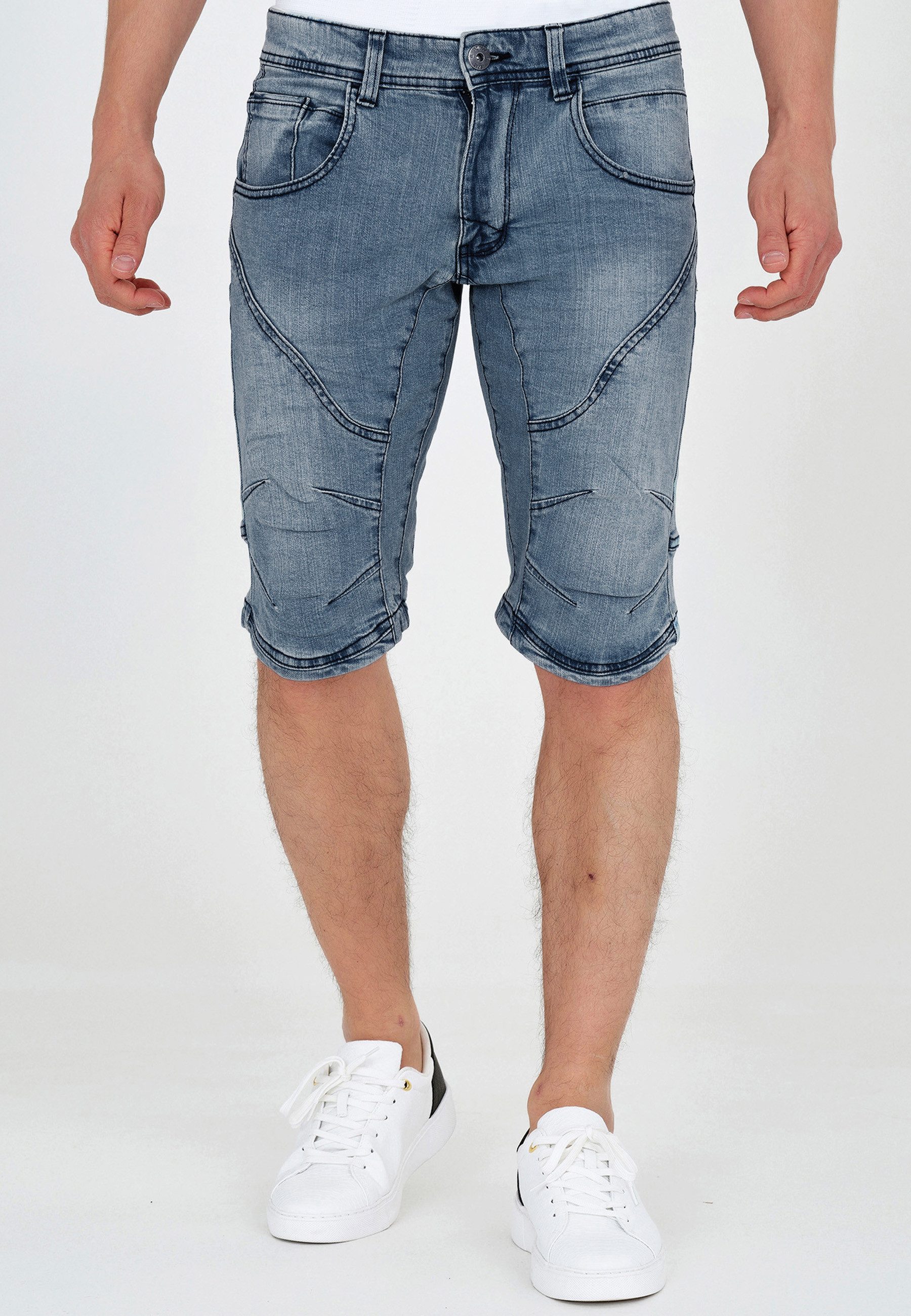 Indicode Jeansshorts Herren Leon Jeans Shorts Herrenshorts Denimshorts mit 5 Taschen