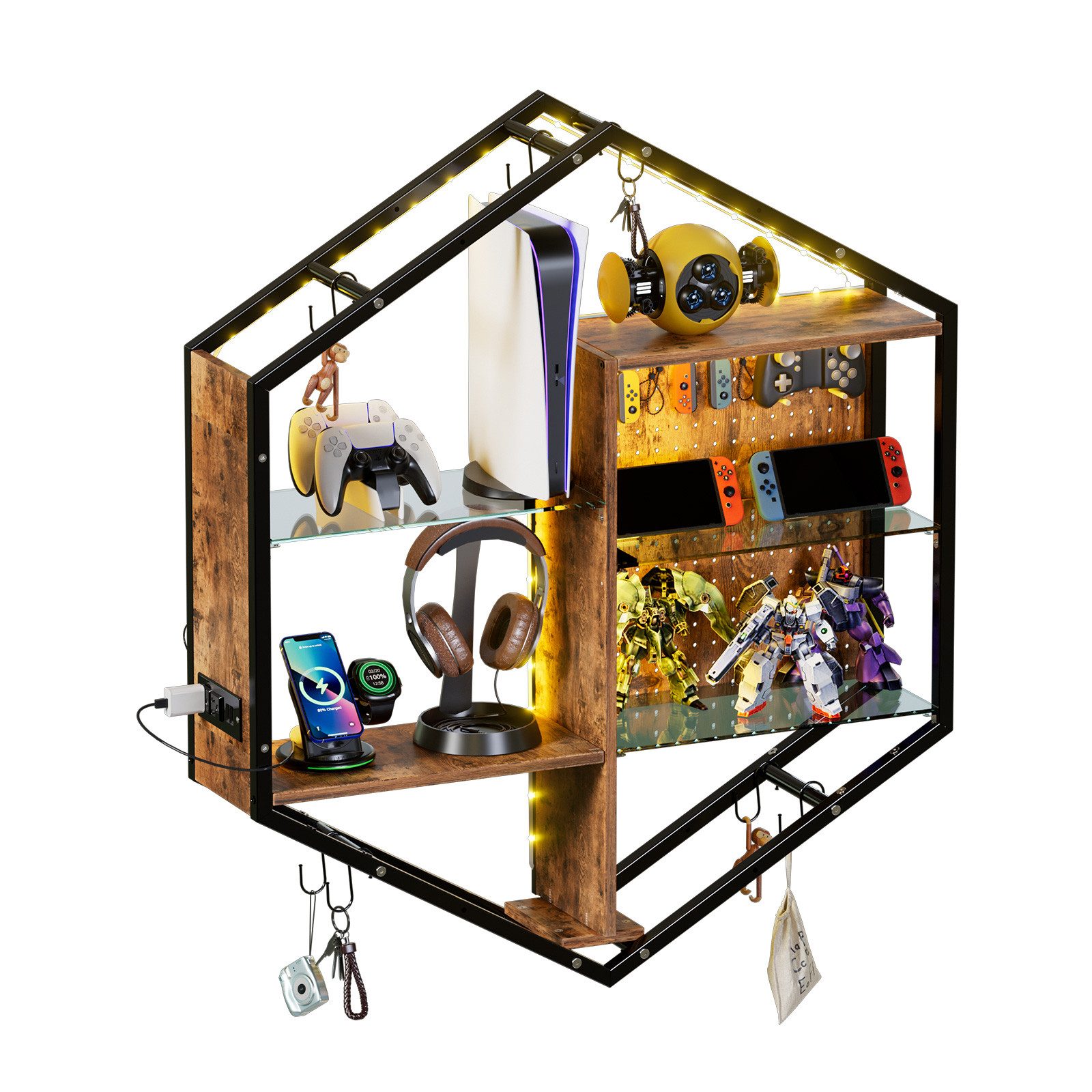 TWSOUL Wandregal Gaming Wandregal mit RGB LED-Beleuchtung,Höhenverstellbar, günstig online kaufen