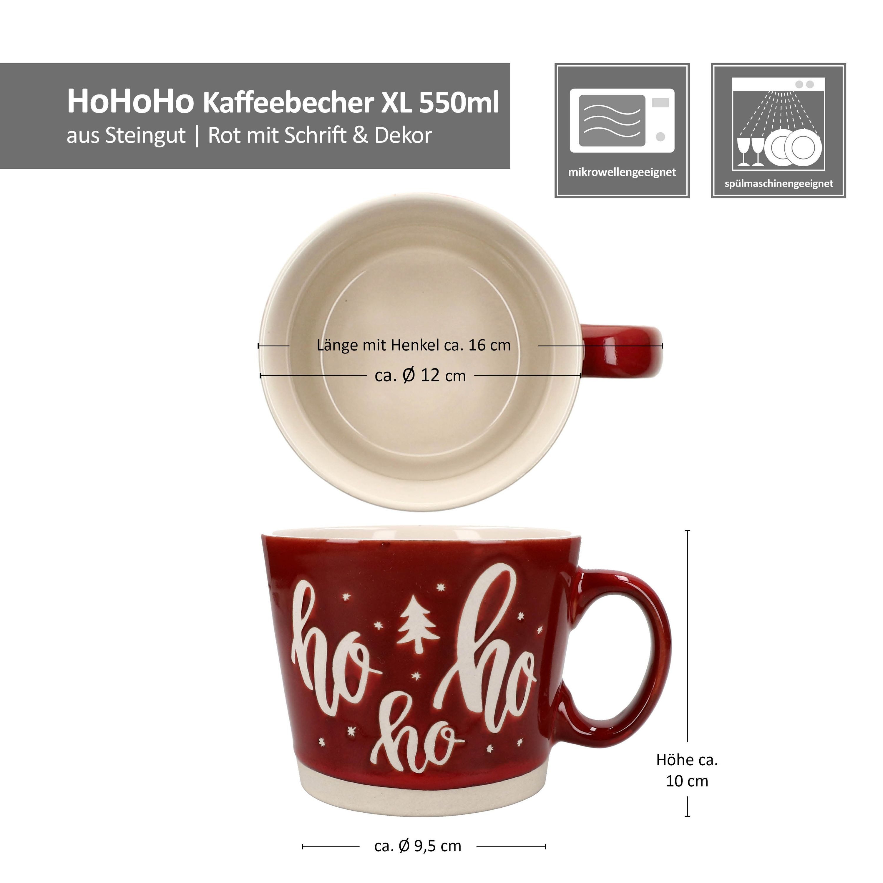 MamboCat Becher Kaffeebecher XL Hohoho 550ml Steingut Rot große Tasse Weihnachten, Steingut – Bild 3 von 5