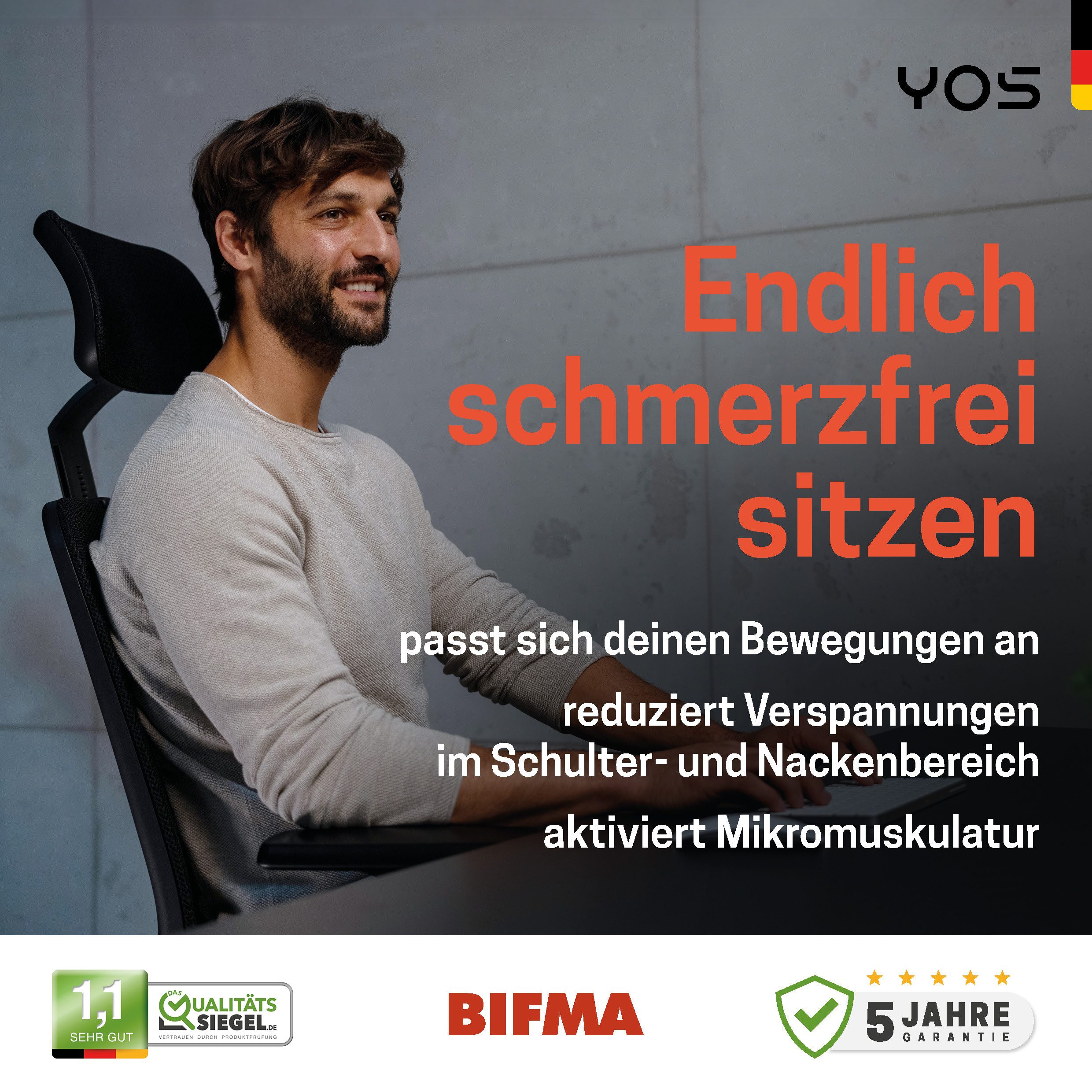 Bürostuhl YOS, integrierte Lordosenstütze günstig online kaufen
