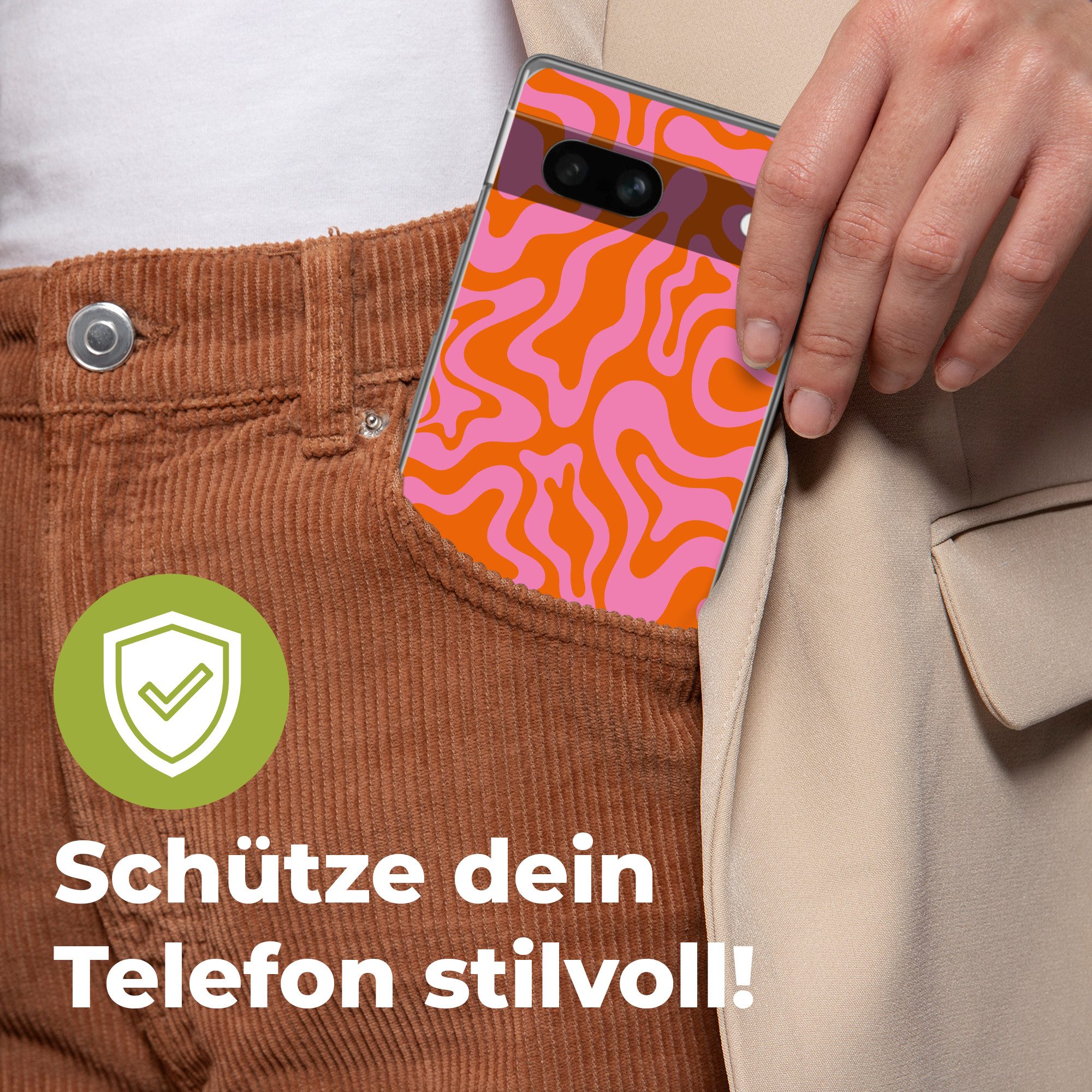 MuchoWow Handyhülle für Google Pixel 7a Muster - Rosa - Orange - Abstrakt - Modern, Handy Case, Silikon, Bumper Case Dünn