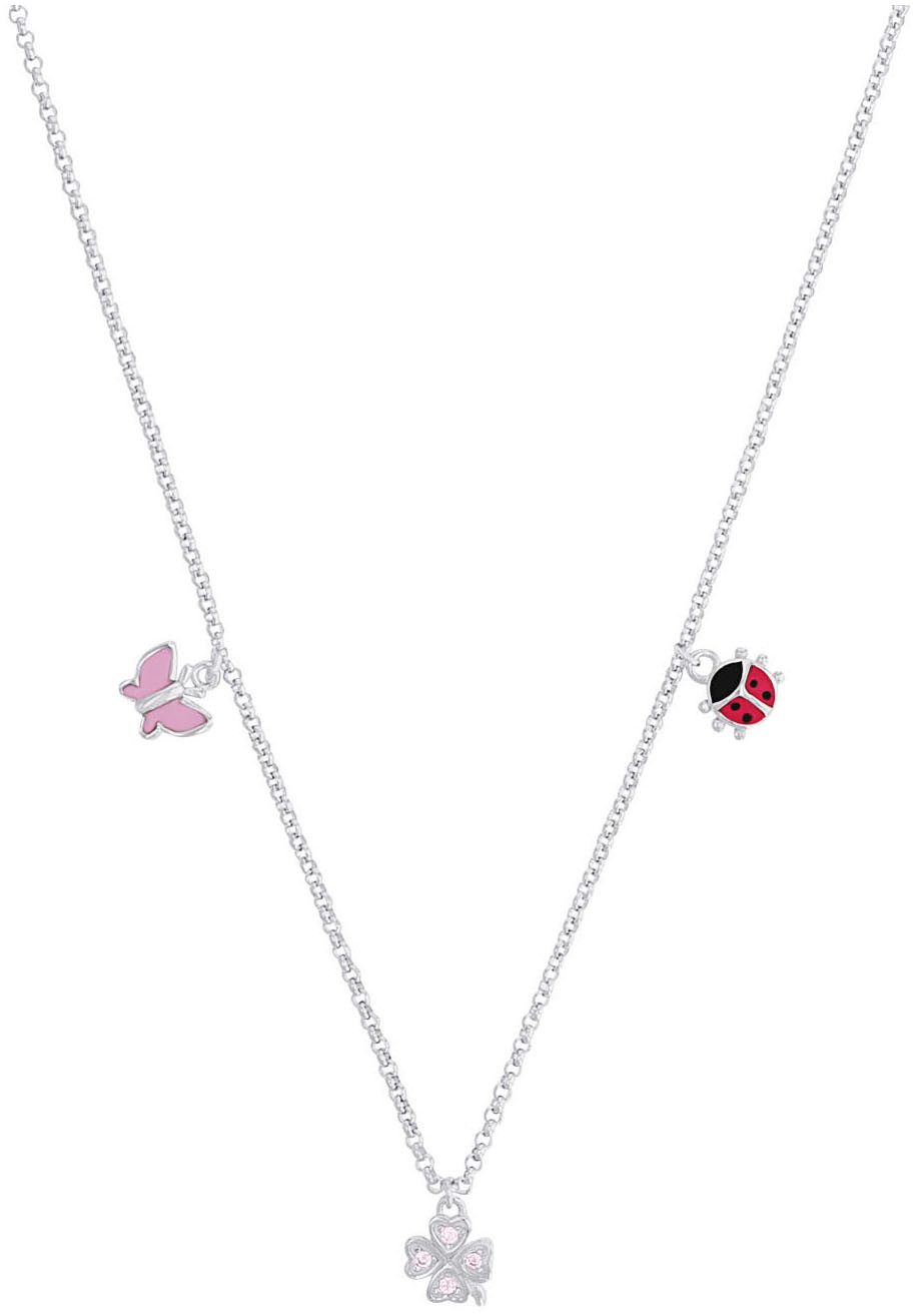 Prinzessin Lillifee Kette mit Anhänger Schmetterling/Kleeblatt/Marienkäfer, mit Emaille - mit Zirkonia (synth)