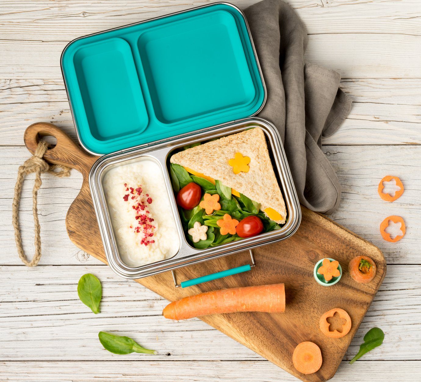 LEKKABOX Lunchbox DUO Edelstahl Brotdose, 2 Fächer - Kinder Bento Box Lunchbox, 2 auslaufsichere Fächer dank der herausnehmbaren Silikondichtung