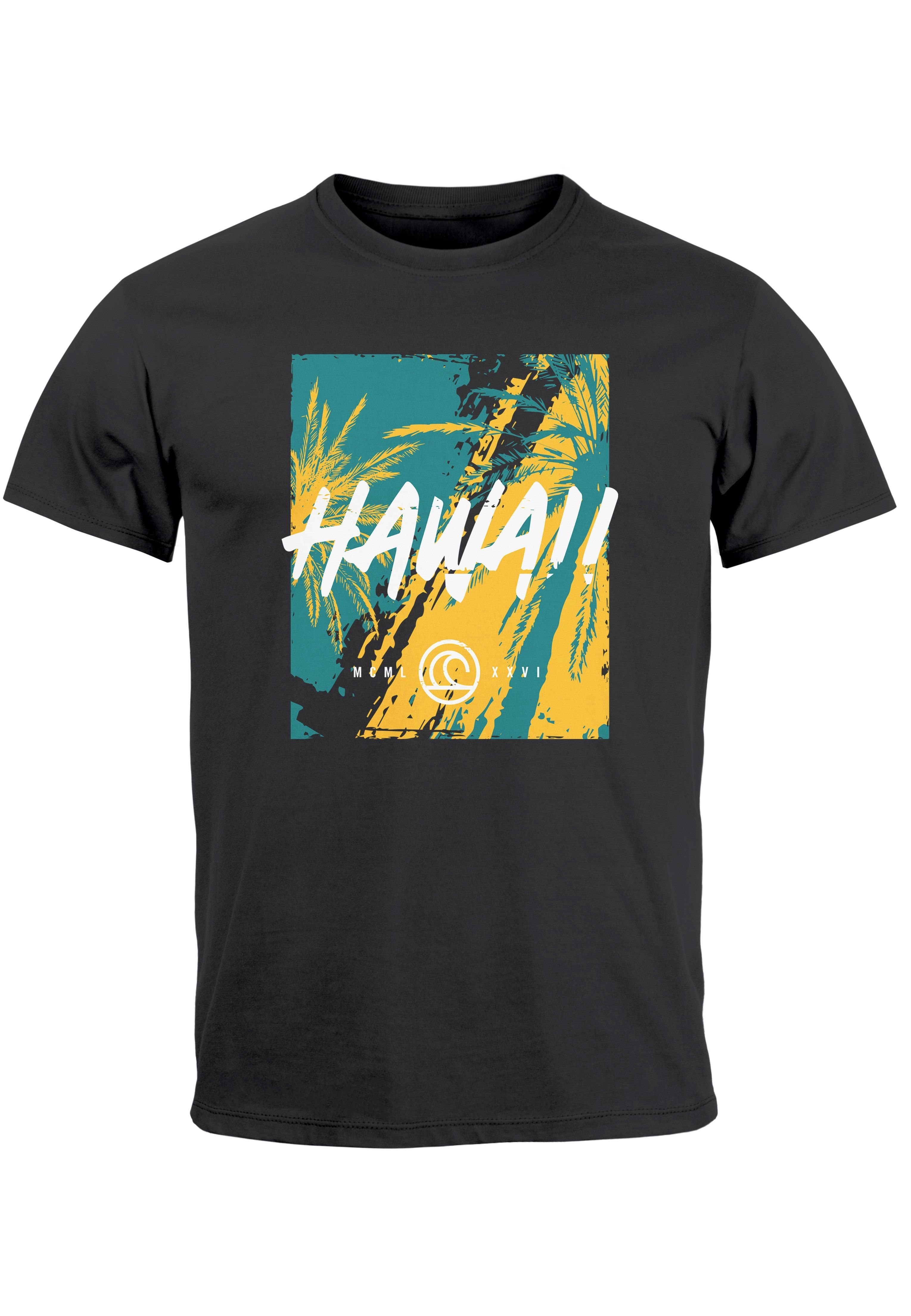 Neverless Print-Shirt Herren T-Shirt Palmen Str Surfing Fashion Aufdruck dunkelgrau Sommer Hawaii Print mit Print