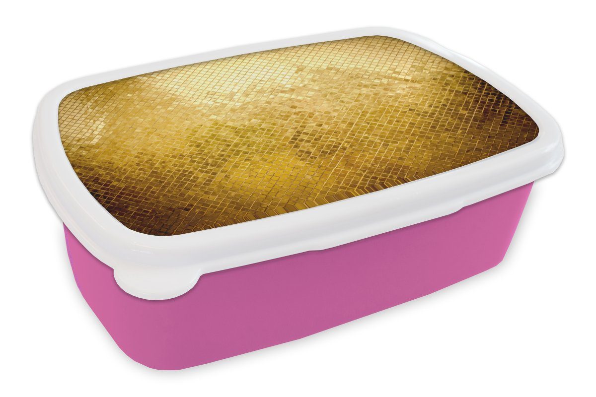 Gold - Kinder, Mädchen, Kunststoff, (2-tlg), Snackbox, rosa Design Lunchbox MuchoWow Abstrakt, Brotbox für Erwachsene, - Kunststoff Brotdose