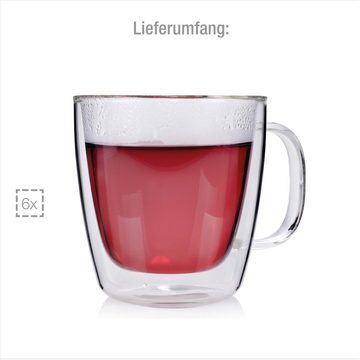 SÄNGER Thermoglas Tee Gläserset doppelwandig mit Henkel, Glas, 220 ml, spülmaschinengeeignet