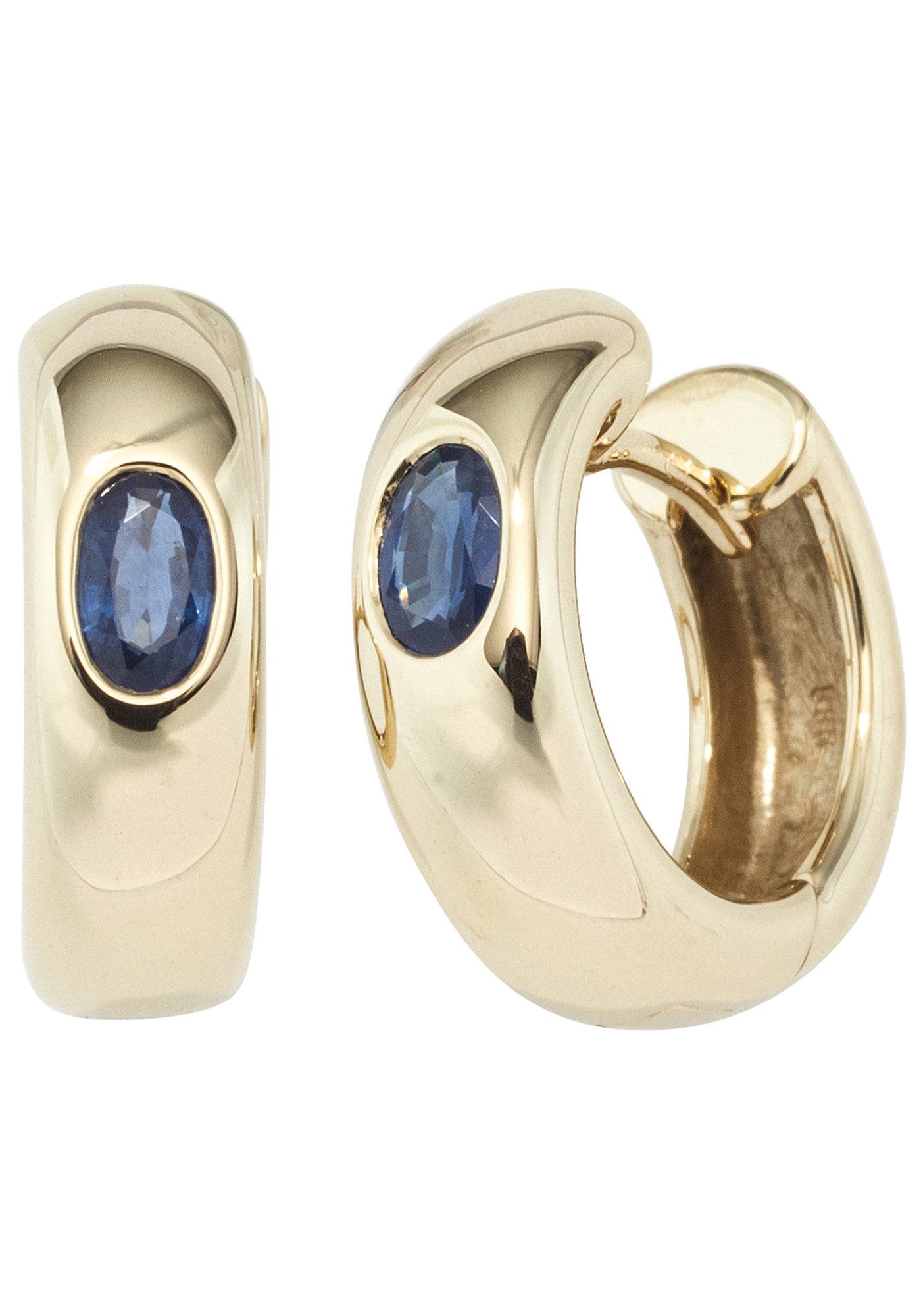 JOBO Paar Creolen Ohrringe Saphirohrringe 15 mm, 14 Karat 585 Gold mit Saphir