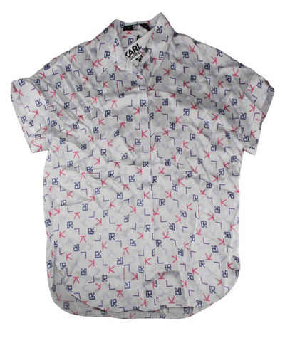 KARL LAGERFELD Shirttop Karl Lagerfeld Tetris Print Shirt Damen Bluse Hemdbluse Gr. M weiß Neu