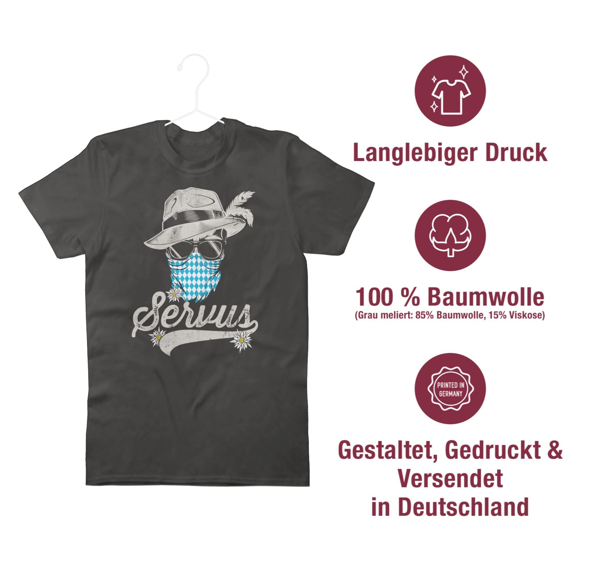 Servus Totenkopf Trachten Mode Shirtracer 02 Bavaria Oktoberfest Tirol Bayrisch für Dunkelgrau T-Shirt Bayern Herren Edelweiß